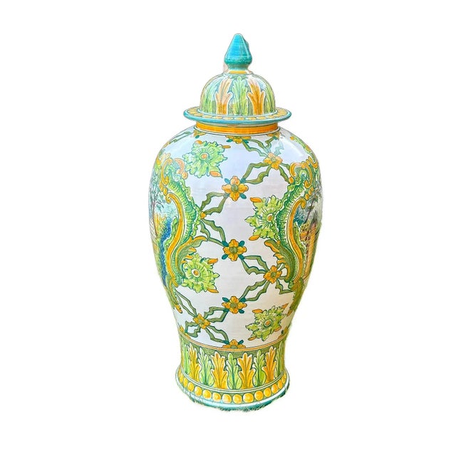 1970's Portugues Faiancas Green & Gold Temple Jar For Sale In Houston - Image 6 of 8