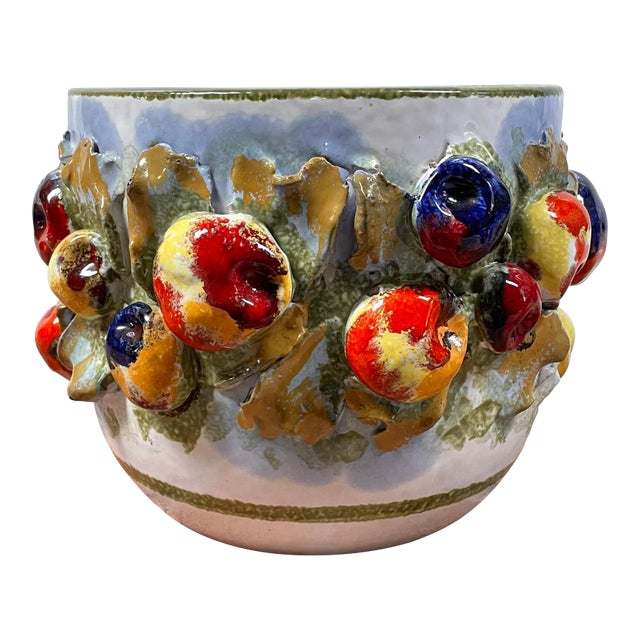 Vintage Italian Majolica Faience Trompe L’oeil Planter Cachepot For Sale