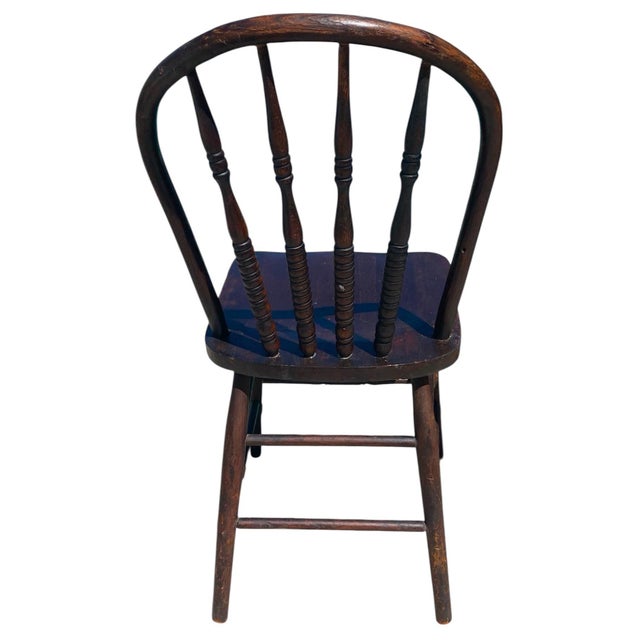Set of 4 Antique Original Early 1900s Wooden Windsor Spindle Back Farmhouse Chairs For Sale - Image 4 of 6