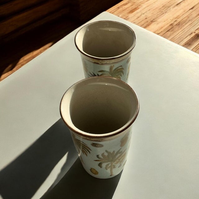 Mid-Century Modern Late 20th Century Porcelain Cups with Palm Tree Motif from Fabienne Jouvin, France, Set of 2 For Sale - Image 3 of 7
