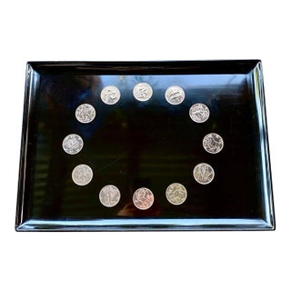 Zodiac Serving Tray Vintage Couroc of Monterey | 12 Astrological Medallions | California Modern For Sale