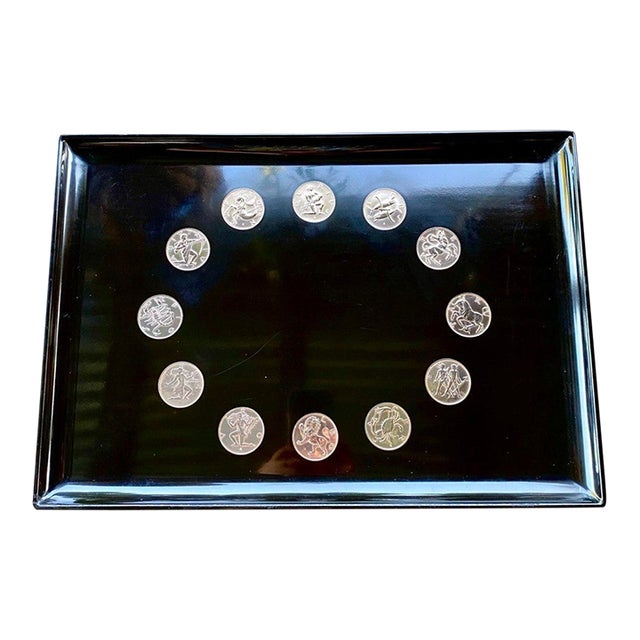 Zodiac Serving Tray Vintage Couroc of Monterey | 12 Astrological Medallions | California Modern For Sale