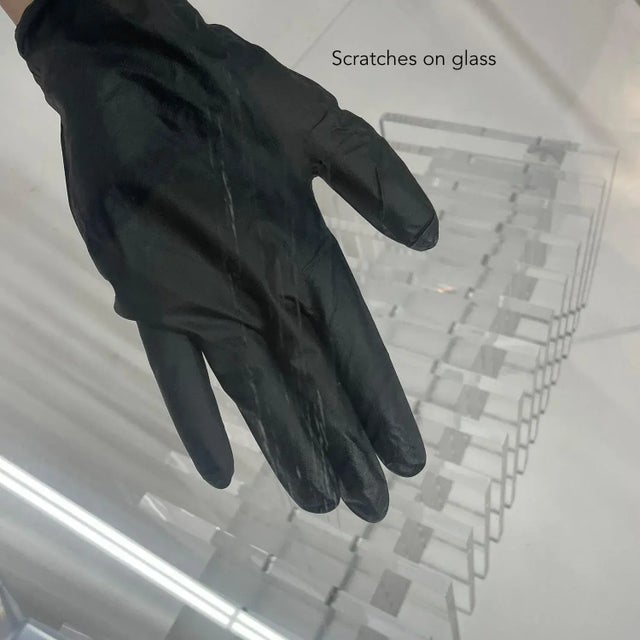 Clear Lucite Acrylic Pedestal Dining Table With Round Glass and Prism Center For Sale - Image 13 of 14