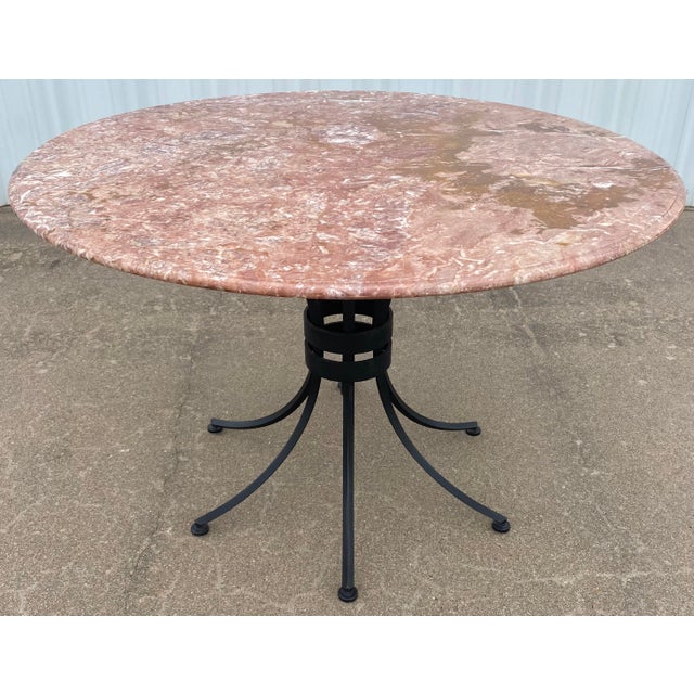 Contemporary Marble + Iron Cleo Baldon-Style Dining Table + 5 French Bistro Chairs For Sale - Image 3 of 17