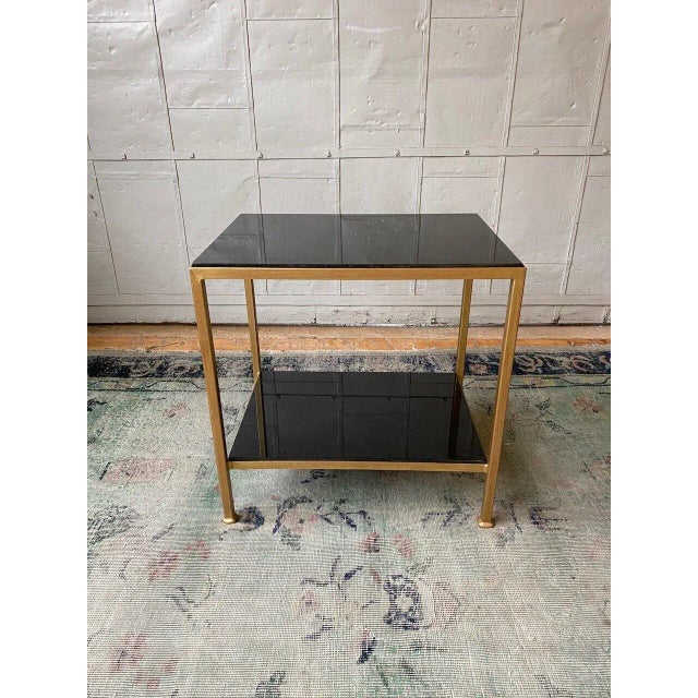 Metal Marcelo Iron End Table With Polished Black Granite Shelves For Sale - Image 7 of 9