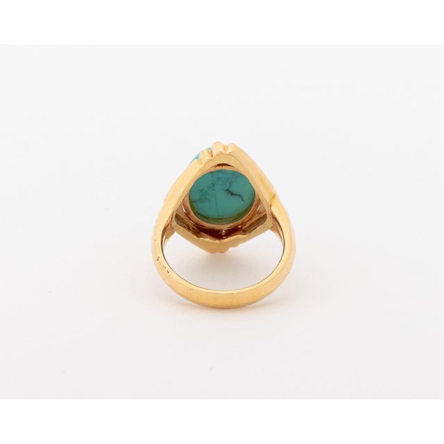 Vintage Modernist 14k Yellow Gold Turquoise Diamond Ring For Sale In New York - Image 6 of 7