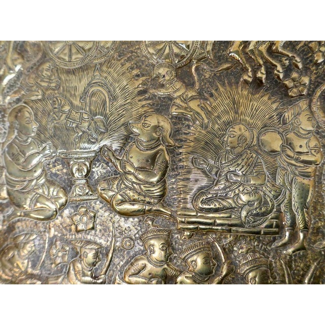 Metal Large Oval Asian Brass Wall Hanging Marriage Charger, 1850s For Sale - Image 7 of 12