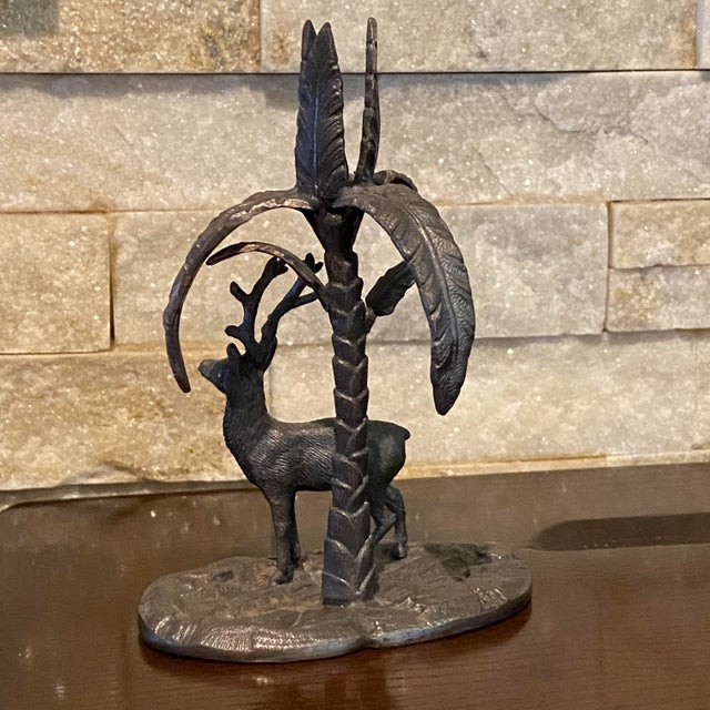 Antique Silver Plated Statue Majestic Stag Standing Beneath a Palm Tree (1907-1918) Signed: W.W.H.&Co -- ''W. W. Harrison...