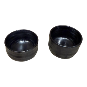 1980s Glazed Black Seto Art Pottery Matcha Tea Bowls