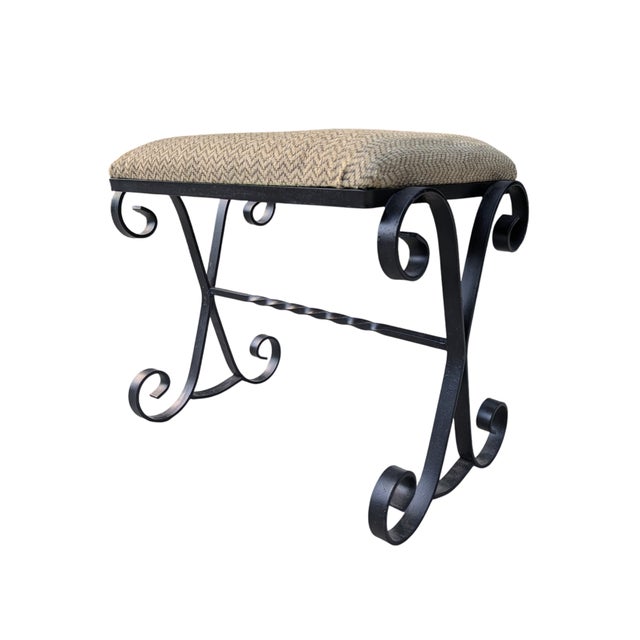 Mid Century Wrought Iron Scrolled Ottoman Footstool For Sale - Image 9 of 16