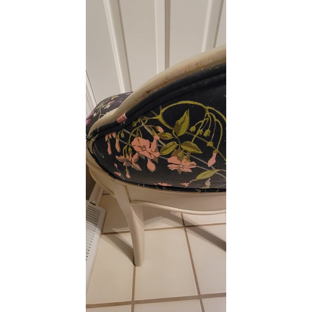 Vintage French Louis XV Style Black Floral Ornate Vanity Seat For Sale - Image 10 of 14