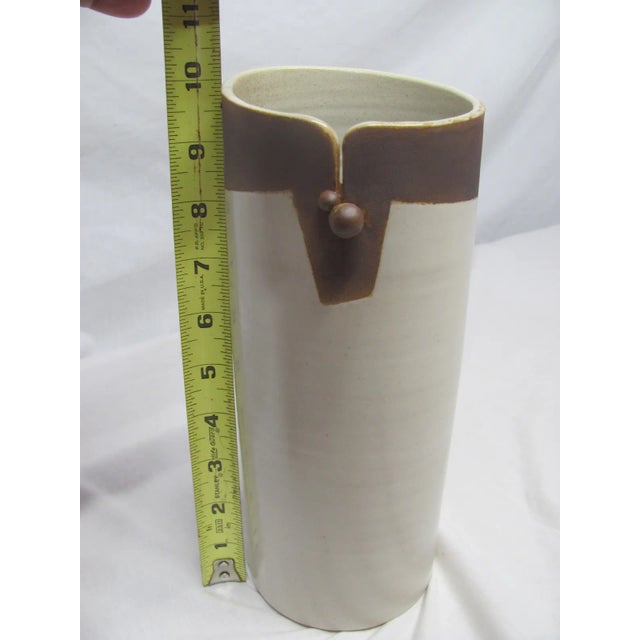Mid-Century White and Brown Glaze Ikebana Vase For Sale - Image 9 of 11