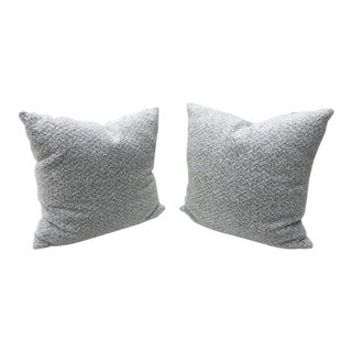 Custom White and Blue Boucle Pillows - A Pair For Sale