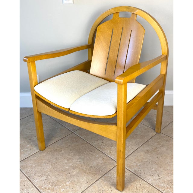 French 20th Century French Pair of Modern Vintage Beechwood Armchairs by Baumann France For Sale - Image 3 of 8