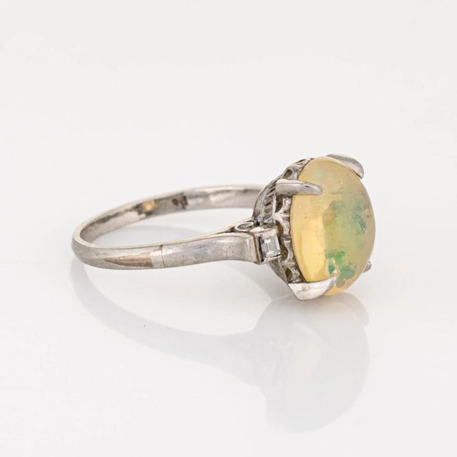 Mid 20th Century 2.75ct Natural Jelly Opal Diamond Ring Platinum Estate Fine Jewelry Size 6 For Sale - Image 4 of 7