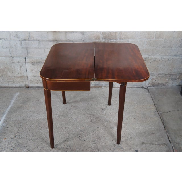 Brown Late 19th Century Antique Georgian Mahogany Inlaid Flip Top Gateleg Game Card Table For Sale - Image 8 of 12