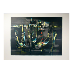 Marcel Mouly The Gondolas In The Front Of St. Georges At Night C. 1980 Reproduction Print