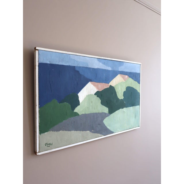 Mid-Century Modern 'Along the Blue Coast' Swedish Abstract Landscape Oil Painting, Framed For Sale - Image 4 of 13