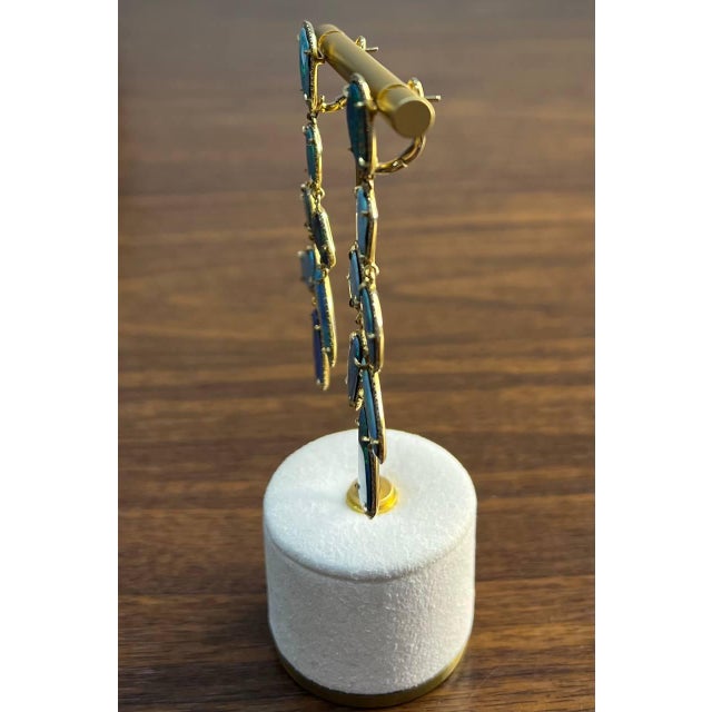 Blue Opals Diamond Halo 18 Karat Yellow Gold Drop Statement Unique Earrings, A Pair For Sale - Image 11 of 11