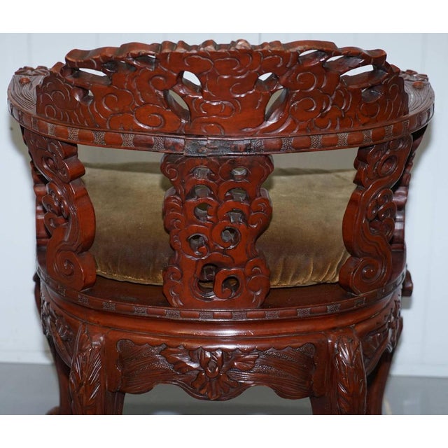 Vintage Chinese Red Lacquered Carved Elm Armchair with Heavy Foliage Detailing For Sale - Image 16 of 18