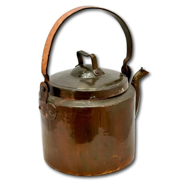 Antique Early American Thick & Heavy Gauge Hand Wrought Solid Copper Utilitarian Primitive Hot Water Kettle Early 19th Century For Sale - Image 15 of 18