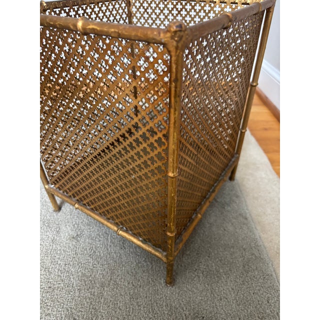 Gold Faux Bamboo and Gilt Metal Waste Can For Sale - Image 8 of 11
