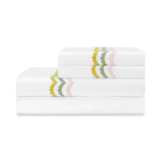 Hamburg House Celerie Kemble + Hamburg House Pink and Green Scallop Twin Sheet Set - 3 Pieces For Sale - Image 4 of 4