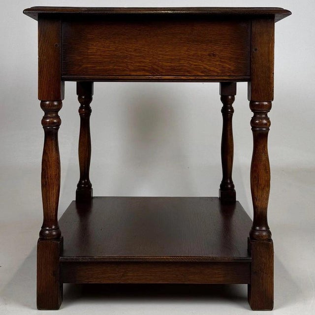 Antique Early 20th Century English Oak Side Table with Lower Shelf For Sale - Image 6 of 13