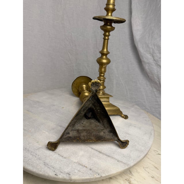 Pair of 19th Century Spanish Baroque Style Brass Candlesticks - 14.5" H For Sale - Image 11 of 12