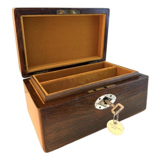 Antique Rosewood Jewelry Box With Lock and Key For Sale