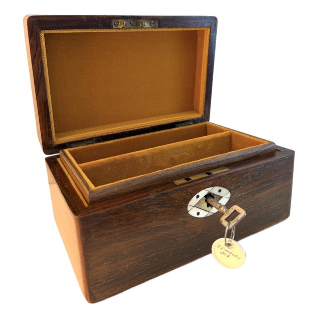 Antique Rosewood Jewelry Box With Lock and Key For Sale