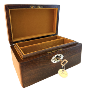 Antique Rosewood Jewelry Box With Lock and Key