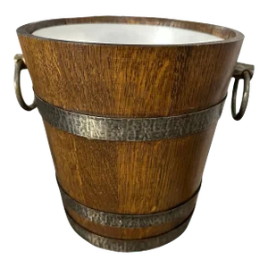 1970s Brutalist Oak Wood and Wrought Iron French Wine Cooler