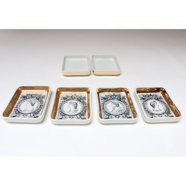 1960s Set of Six Fornasetti Gilt Porcelain Profili Romani Roman Emperor Vide Poches For Sale - Image 5 of 18