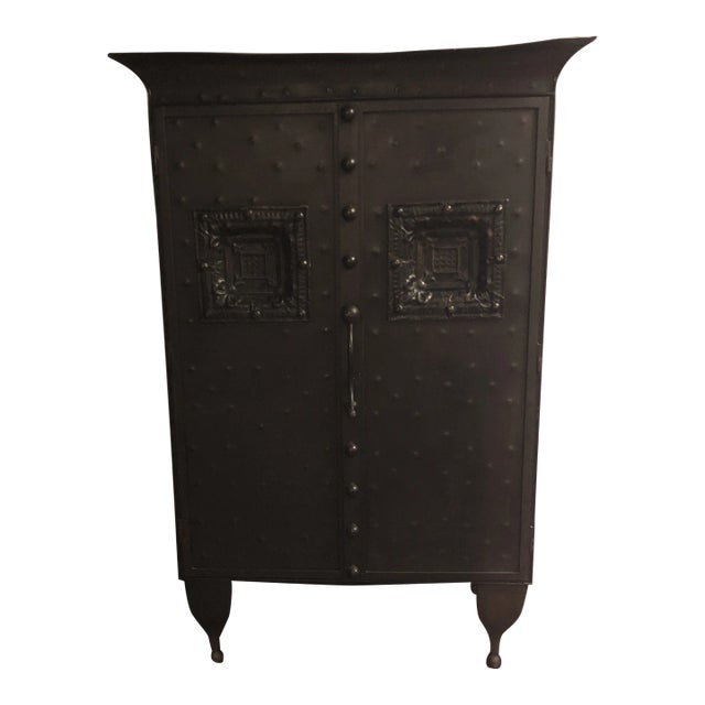 1990s Studio Made Brutalist Metal Storage Cabinet For Sale