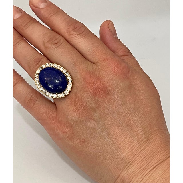 15Ct Diamond & 30Ct Natural Lapis Lazuli Set 18 K Y Gold, Ring, Earring, Pendant For Sale - Image 14 of 18