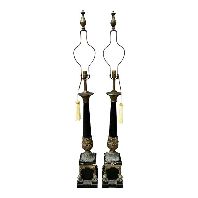 Vintage Neoclassical Dolphin Serpent Table Lamps, Pair For Sale