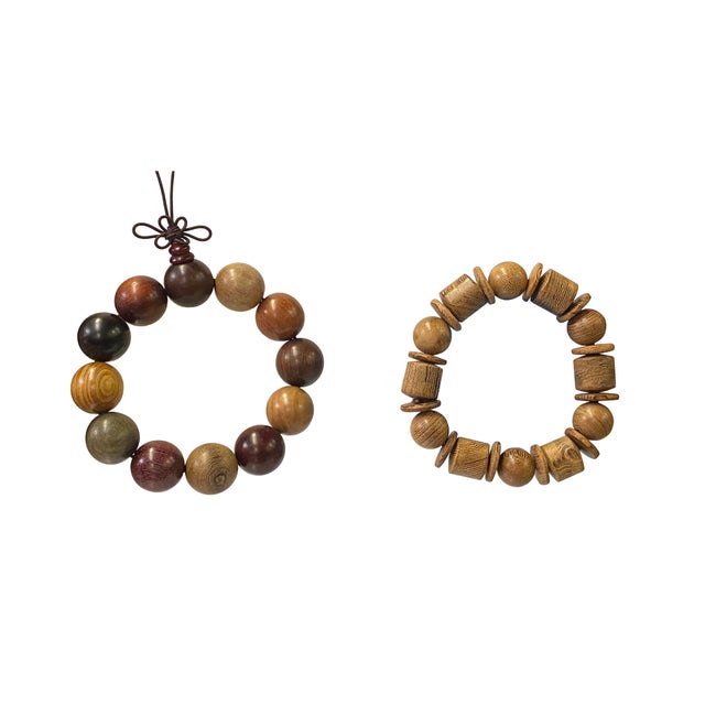 2 Mixed Brown Wood Beads Hand Rosary Praying Bracelet For Sale - Image 4 of 4