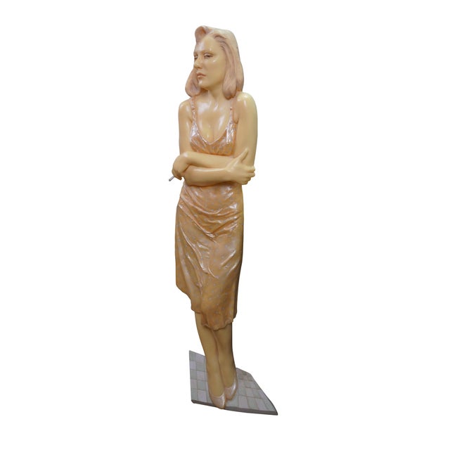 Realism 1980s Emily Kaufman Resin Solitaire Woman Smoking Cigarette Wall Art Sculpture 54" For Sale - Image 3 of 15
