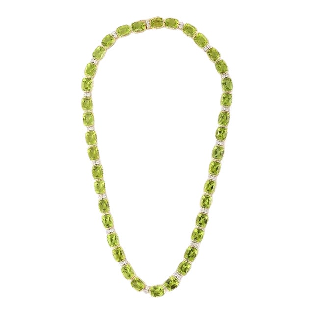 7.85ct Peridot Cushion Shaped Gemstone and Diamond Necklace in 18k Yellow Gold For Sale