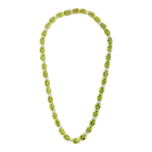 7.85ct Peridot Cushion Shaped Gemstone and Diamond Necklace in 18k Yellow Gold