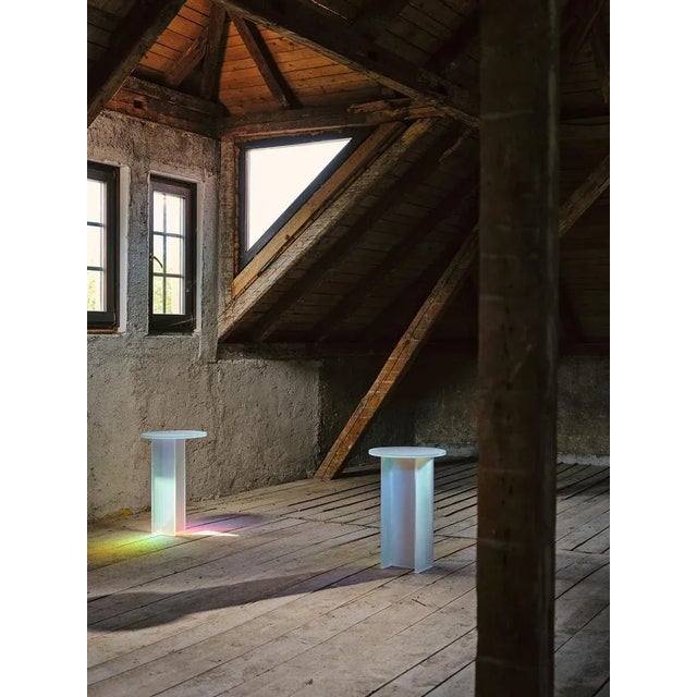 Glass Isola Dichroic Satin Glass T Side Table by Brajak Vitberg For Sale - Image 7 of 13