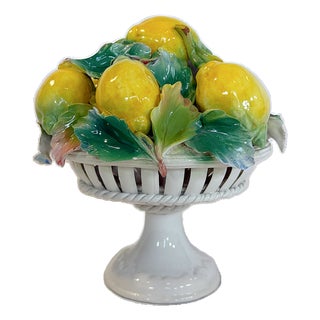 Vintage Italian Majolica Lemon Pedestal Topiary For Sale