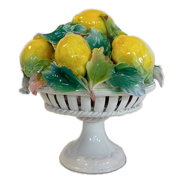 Vintage Italian Majolica Lemon Pedestal Topiary For Sale
