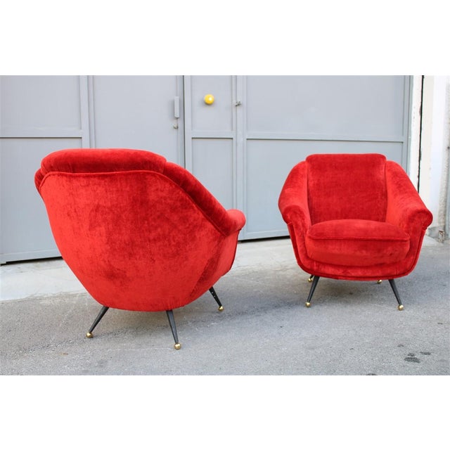 Armchairs in Red Velvet from Framar, 1950s, Set of 2 For Sale - Image 4 of 15