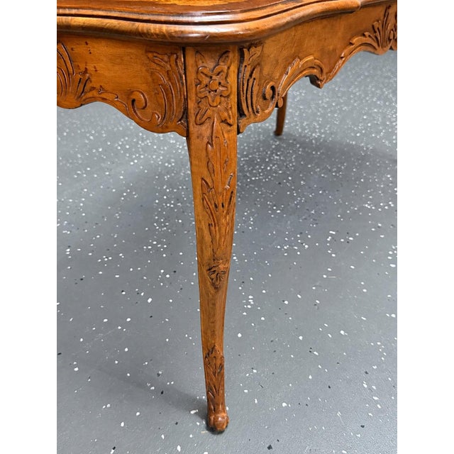 Vintage Louis XV Style Carved Walnut Marquetry & Parquetry Coffee Table For Sale - Image 11 of 12