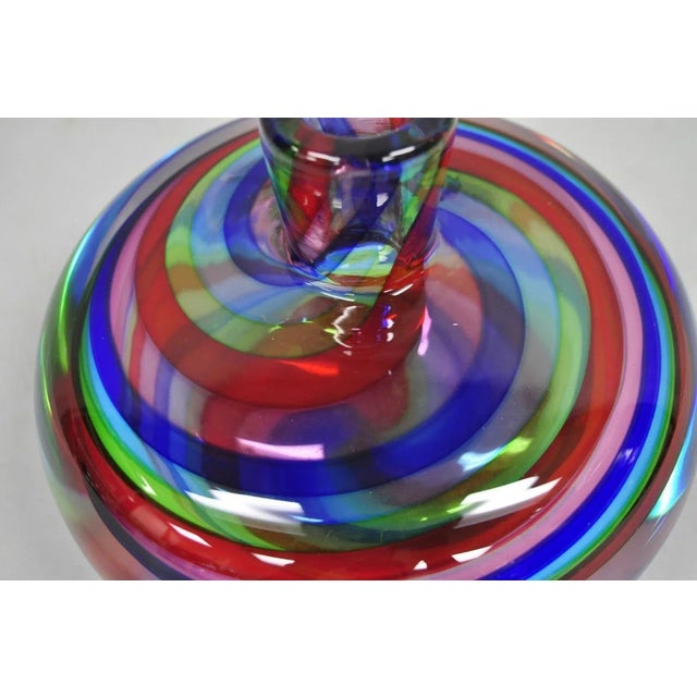 Vintage Mid Century Modern Italian Murano Style Rainbow Swirl Glass Vase For Sale In Philadelphia - Image 6 of 9
