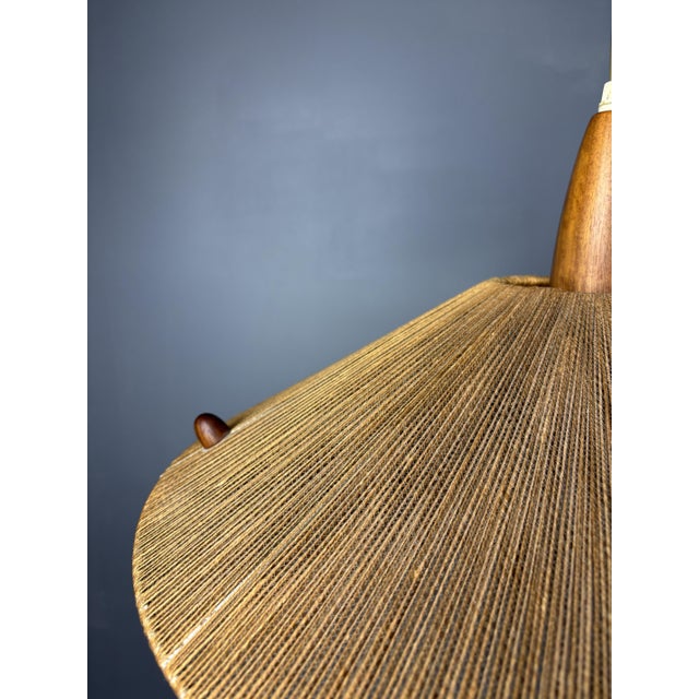Large Mid-Century Teak and Sisal Cord Pendant from Temde Leuchten, 1960s For Sale - Image 11 of 14