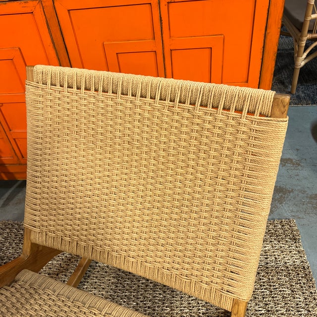 Boho Chic Teak and Natural Rope Rocking Chair | Chairish