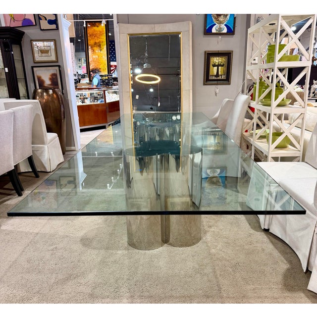 1980s Attributed to Curtis Jeré Trefoil Dining Table With Glass Top For Sale - Image 5 of 7